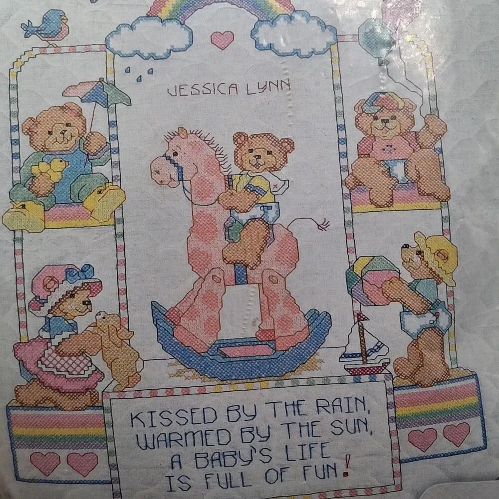 NEW Dimensions Baby Hugs Stamped Cross Stitch Bear Buddies Quilt Kit 72817